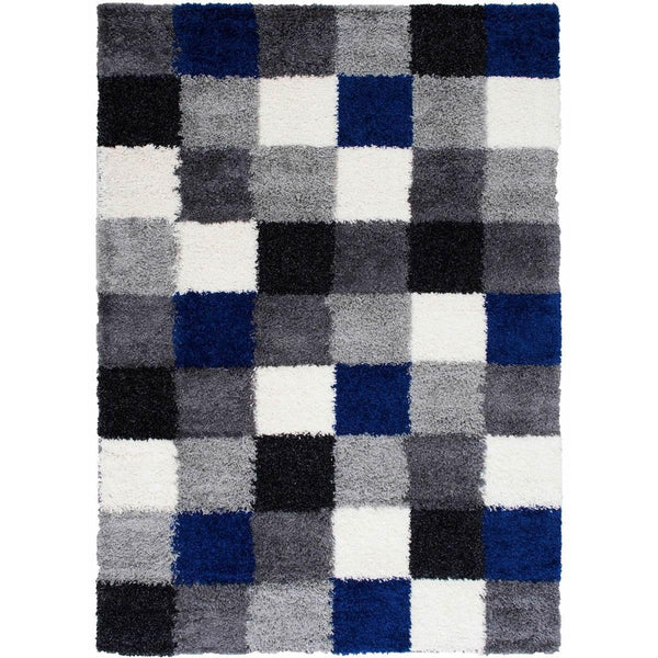 Persian Weavers Rugs Rectangle Deluxe Shag Checkered (Blue-Shadow) 6'X9' IMAGE 1