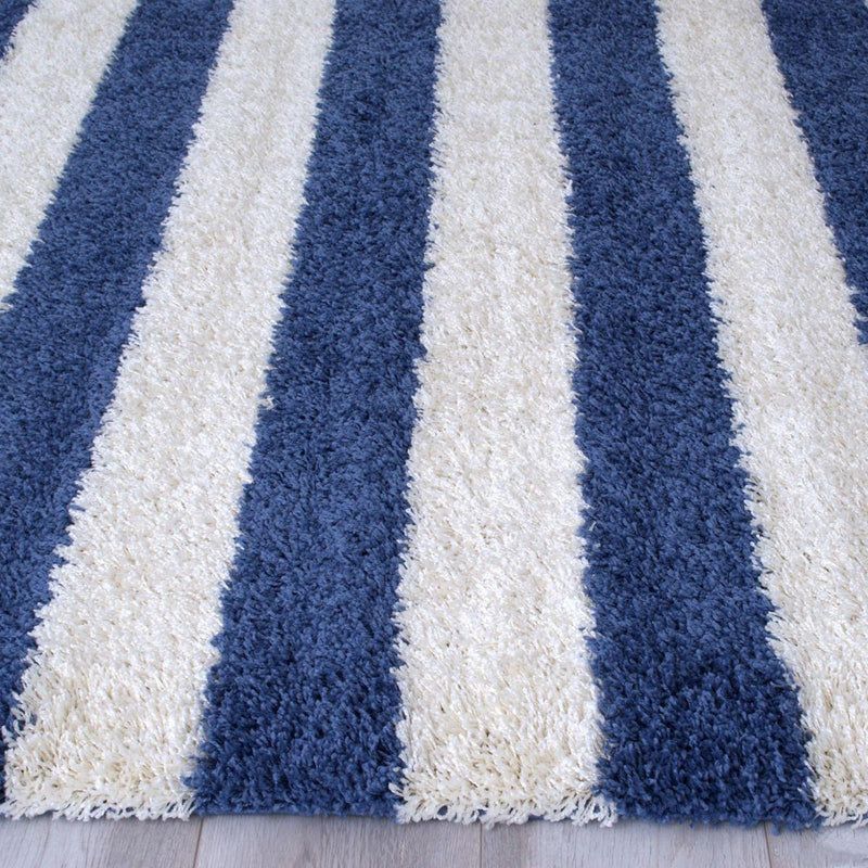 Persian Weavers Rugs Rectangle Deluxe Shag Stripes (Ocean-Blue) 6'X9' IMAGE 2