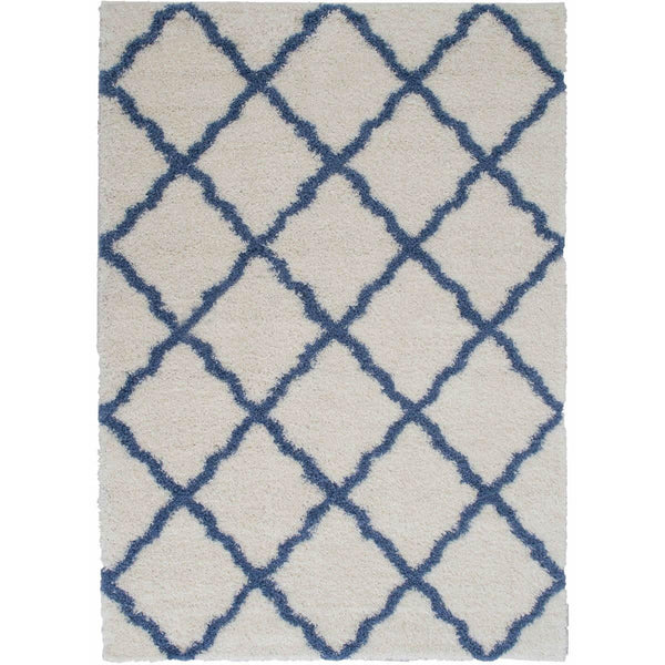 Persian Weavers Rugs Rectangle Deluxe Shag Trellis (Ivory-Blue) 6'X9' IMAGE 1