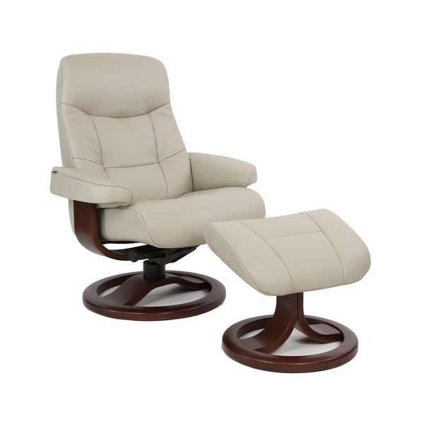 Fjords of Norway Classic Comfort Swivel Leather Recliner Muldal Small Swivel Recliner - Dove IMAGE 1