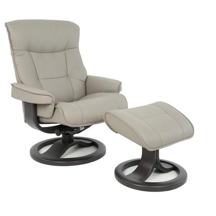 Fjords of Norway Classic Comfort Swivel Leather Recliner Bergen Small Swivel Recliner - Fog IMAGE 1