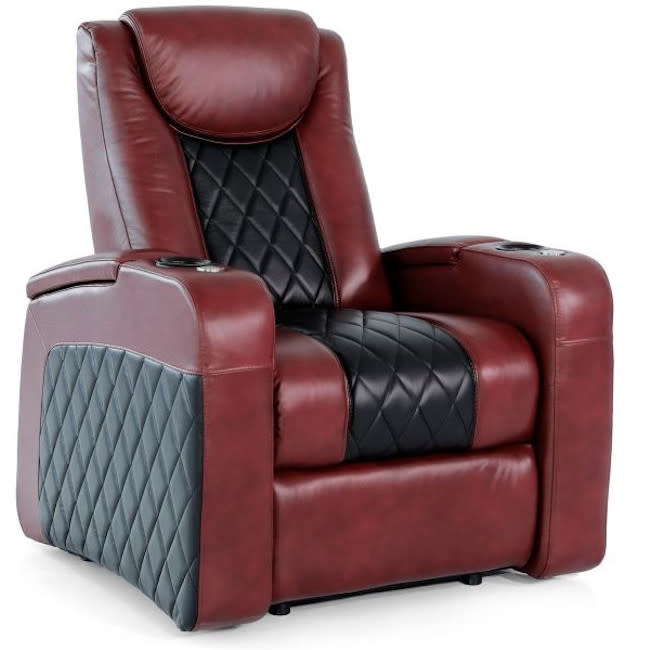 Monaco Home Theater Seating Italian Leather All Black Or Black/Red As Shown Quickship Option